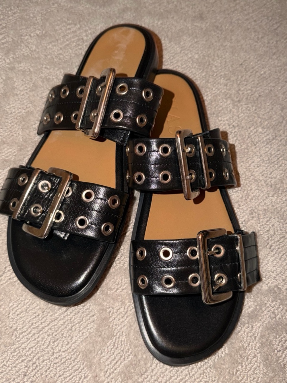 Giasone Black Grommet leather Buckle Sandals size 8